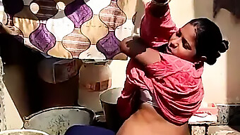 Indian Mom Takes Outdoor Bath In Rural Village