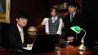 A Naughty Japanese Office Assistant Relishes A Passionate Threesome At Work